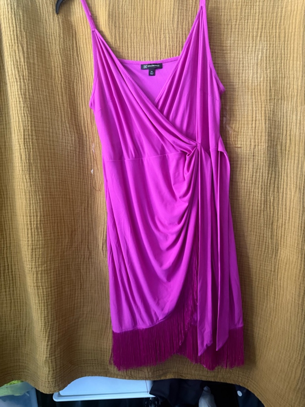 INC International Concepts Fuchsia Wrap-Style Fringe Midi Dress